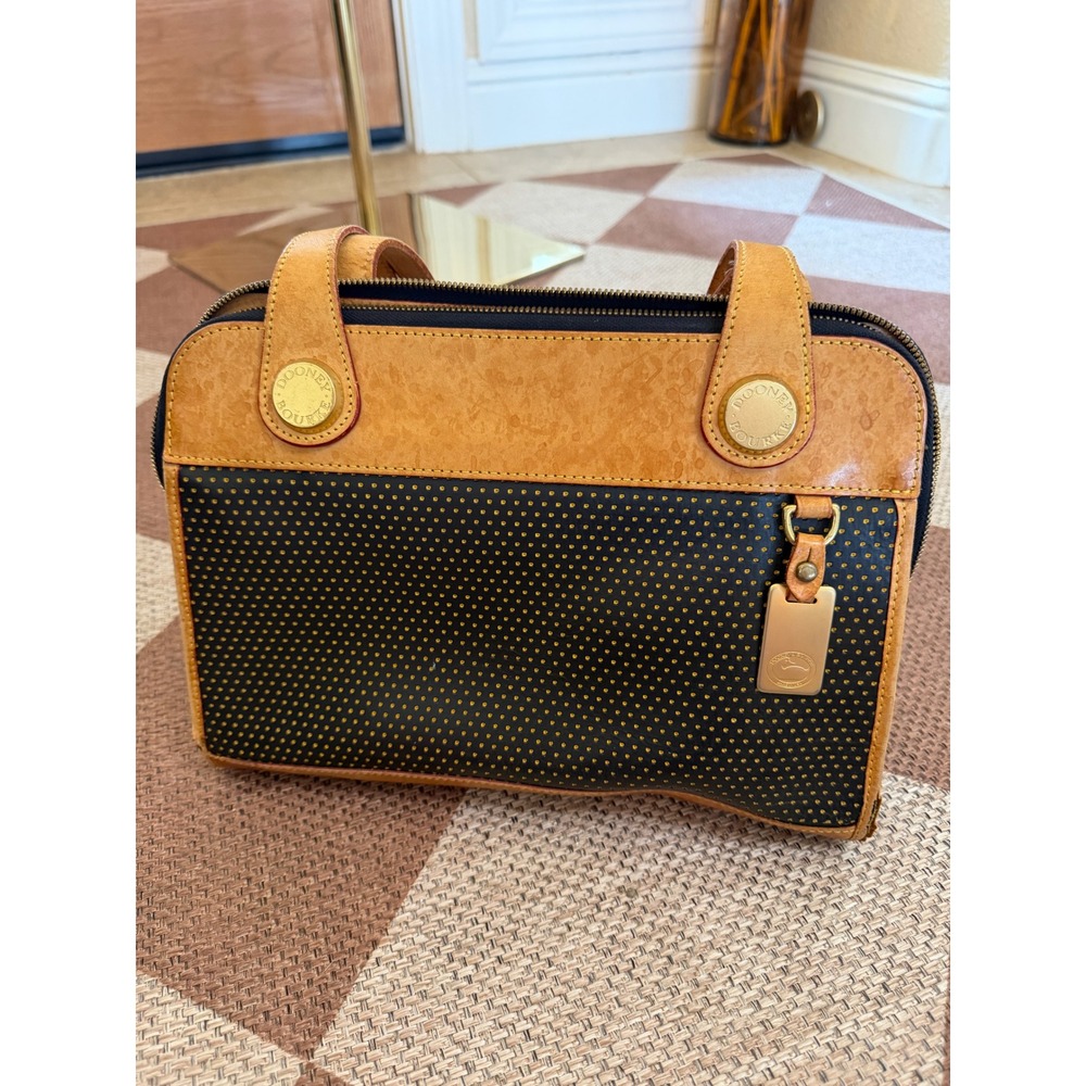 Dooney & Bourke Vintage Perforated Leather Shoulder Bag Navy Tan Made in USA